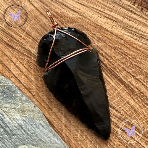 Black Obsidian Arrowhead Copper Pendant